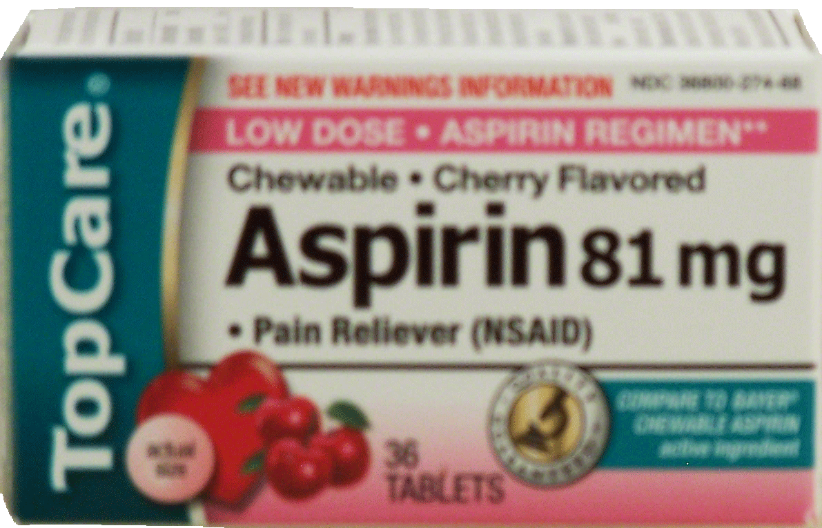 Top Care  aspirin 81-mg, cherry flavored chewable, tablets Full-Size Picture